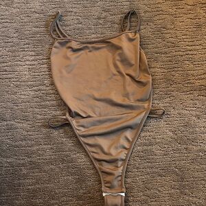 Brown Satin One-Piece Bodysuit